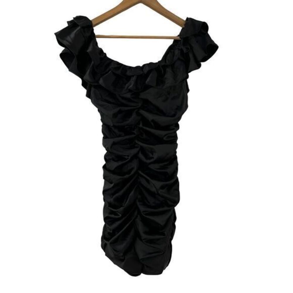 Do + Be Ruched Black Satin Dress